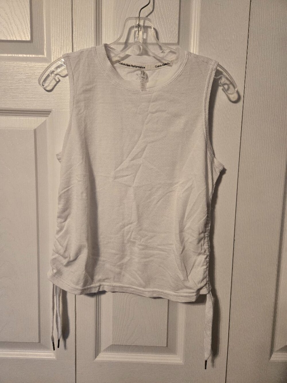 Calvin Klein Sleeveless White Top with Scrunch Sides, Size S.